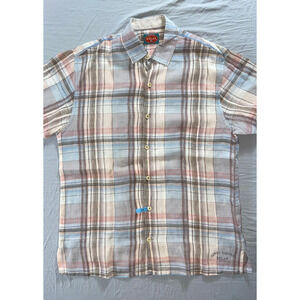 Tommy Bahama Short Sleeve Button Front 100% Linen Shirt. Plaid, Size L. EUC!!